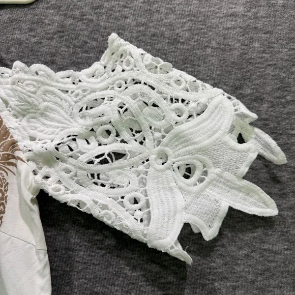 NEW White Pineapple Print Cold Shoulder Lace‎ Sleeve Mini Dress Shein Curve 0XL - Picture 4 of 12